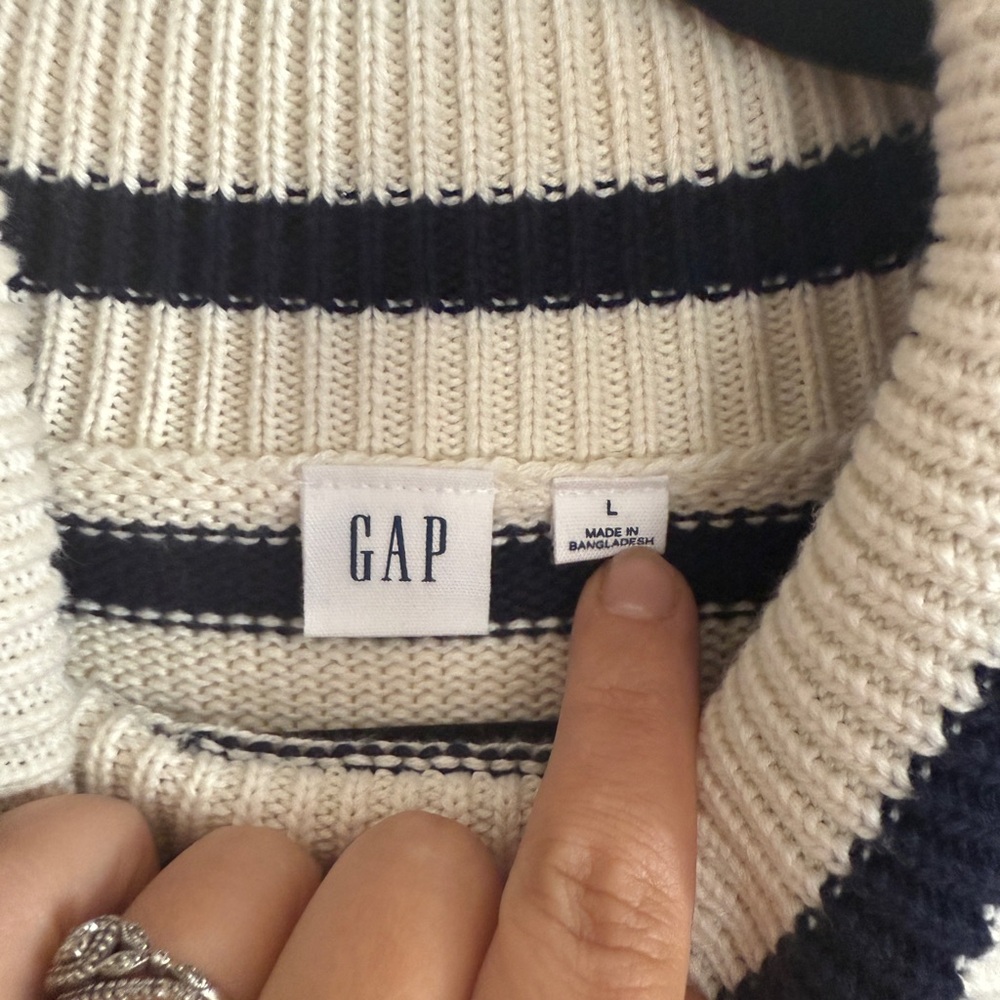 GAP Navy and Cream Striped Turtleneck Sweater - Picture 5 of 6
